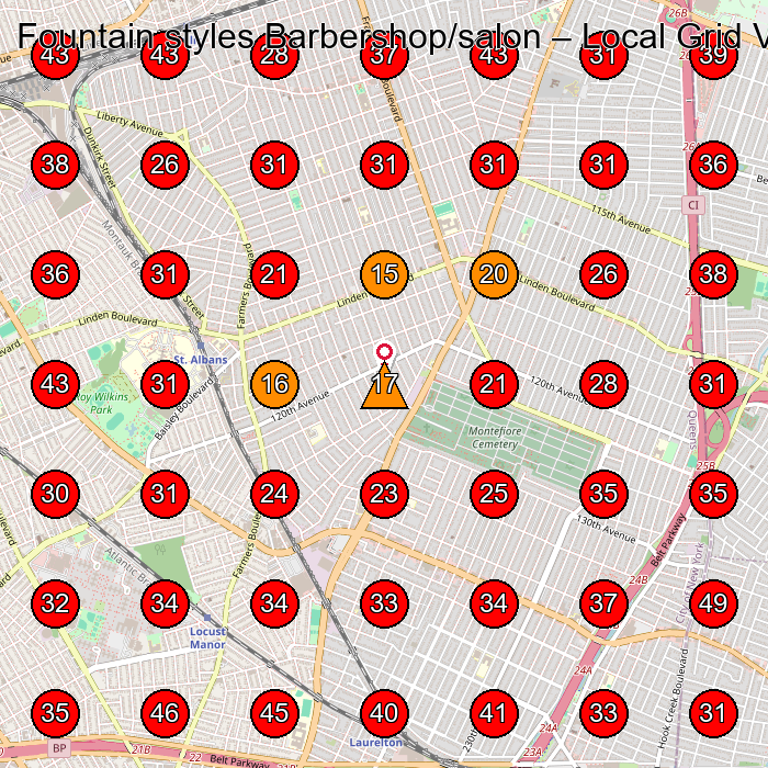 Fountain styles Barbershop/salon GeoGrid visibility map for Barber Shop in Jamaica